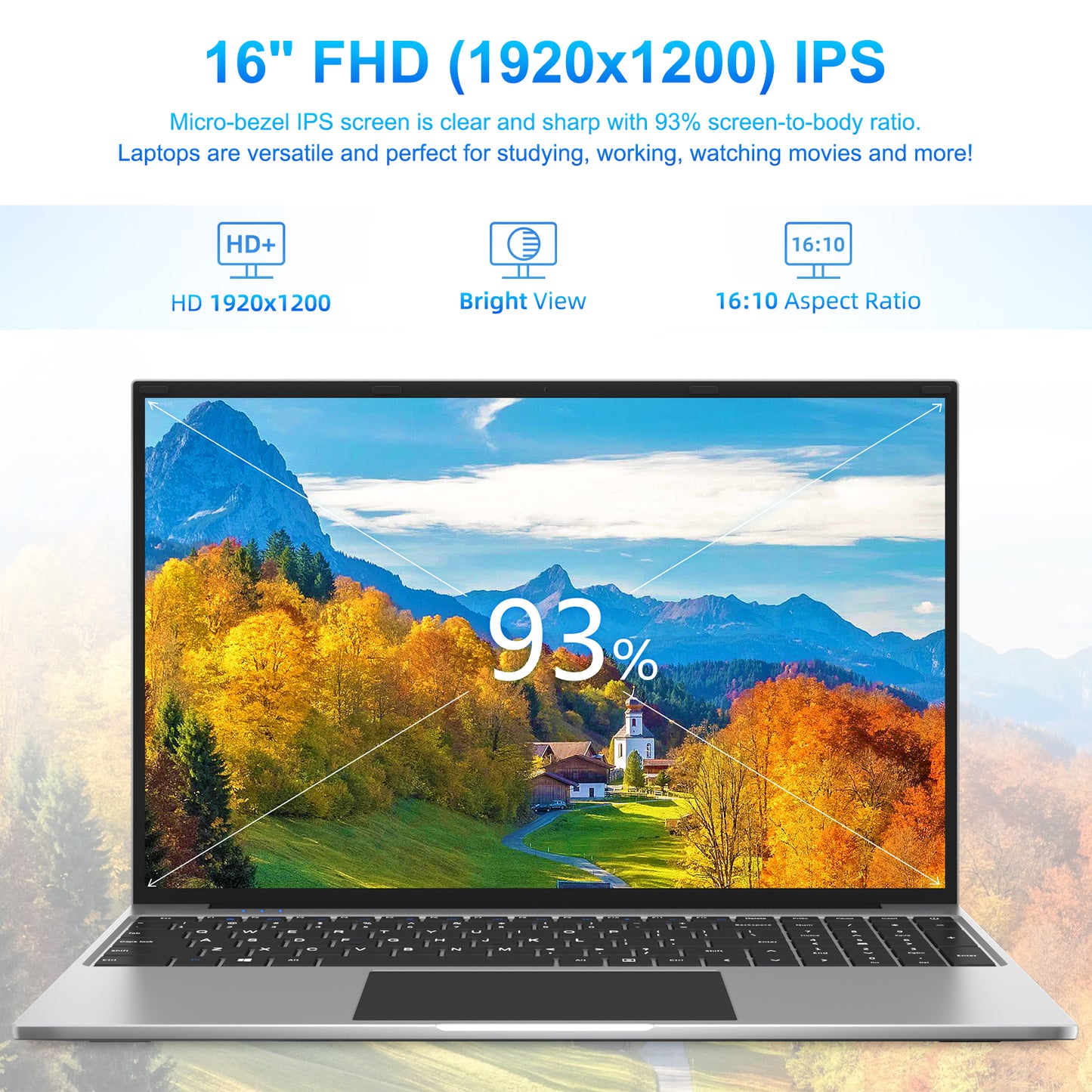 Jumper 16" Windows 11 Laptop 4GB DDR4 128GB SSD Computer with Intel Celeron 5305U, Office 365 1-yr, 1920* 1200 IPS