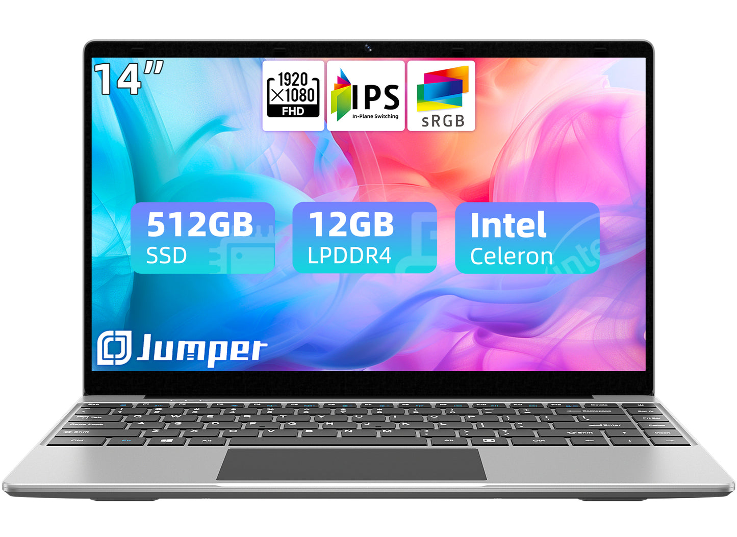 Jumper 14in Windows 11 Laptop 12GB DDR4 512GB SSD Computer with 4 Core Intel Celeron J4105, 1080*1920