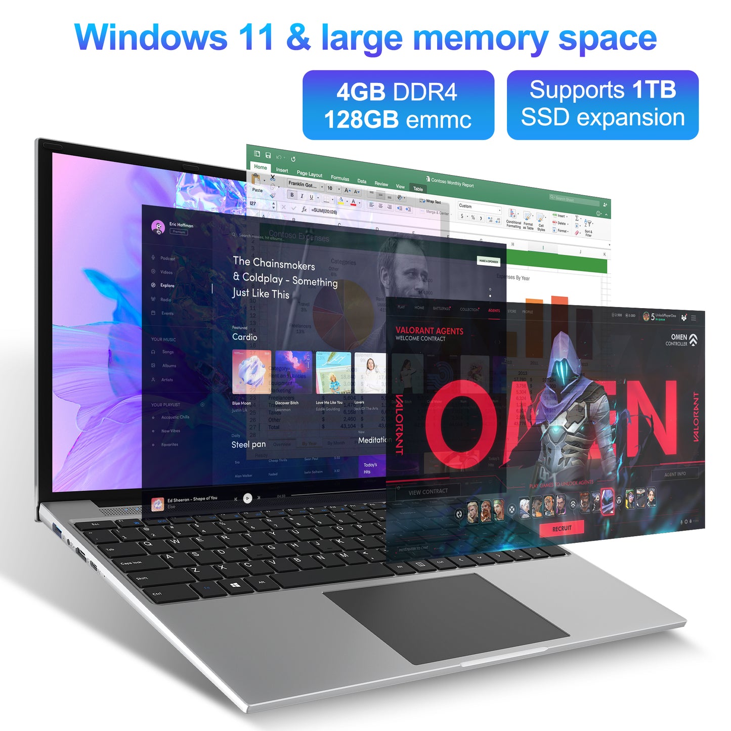 jumper Laptop, 16 Inch FHD IPS 1200p Screen, Quad Core CPU, 4GB LPDDR4 RAM 128GB ROM, Office 365 1-Year Subscription, Windows 11 Computer with Numeric Keypad, 4 Stereo Speakers, WiFi.