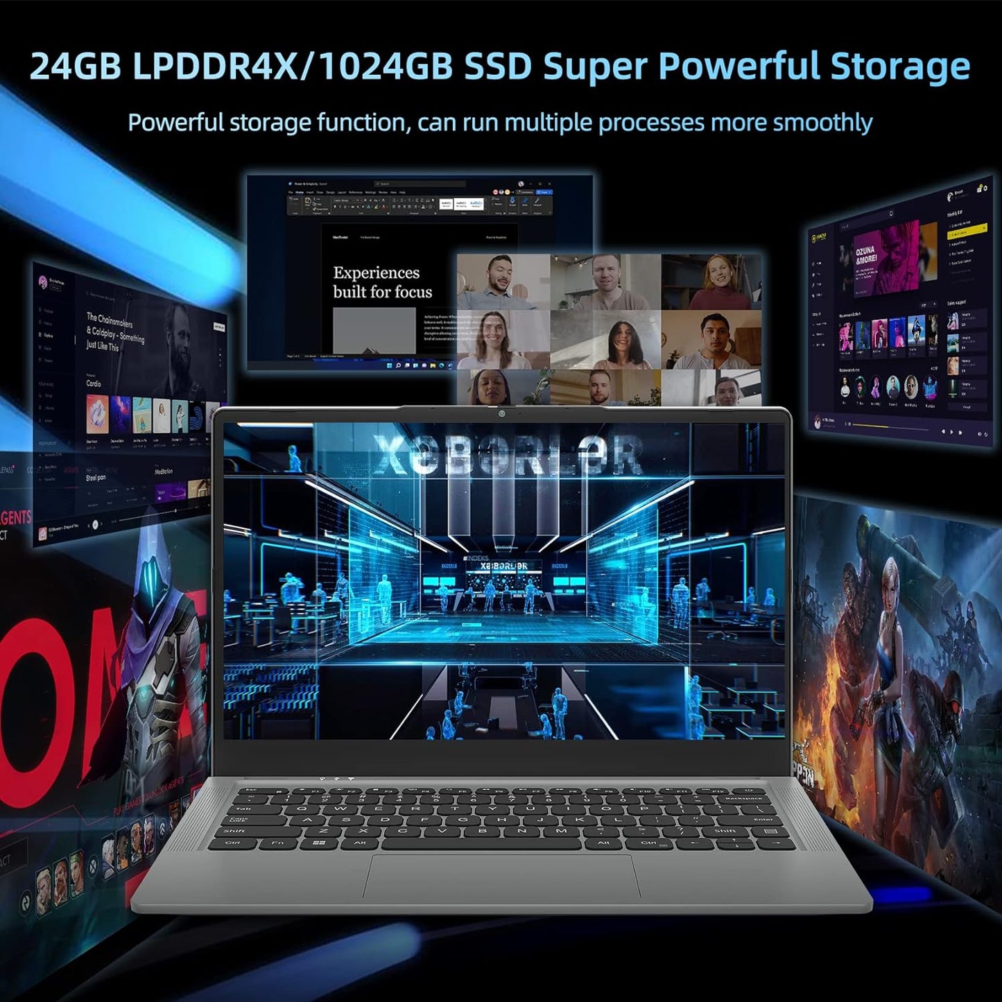 Jumper 14in Windows 11 Gaming Laptop 24GB LPDDR4X 1024GB SSD Computer with 10th 4-Core Intel i5 1920*1080, Gray