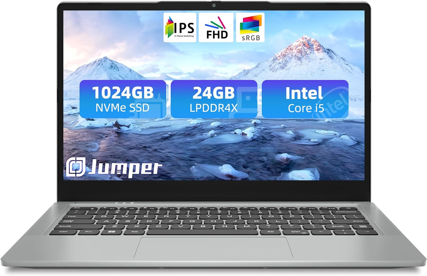 Jumper 14in Windows 11 Gaming Laptop 24GB LPDDR4X 1024GB SSD Computer with 10th 4-Core Intel i5 1920*1080, Gray