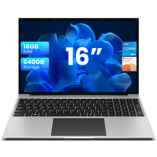 Jumper 16" Windows 11 Laptop 16GB DDR4 640GB ROM Computer with Intel Celeron N95, 1-yr Free Office 365, 1920x1200 IPS FHD